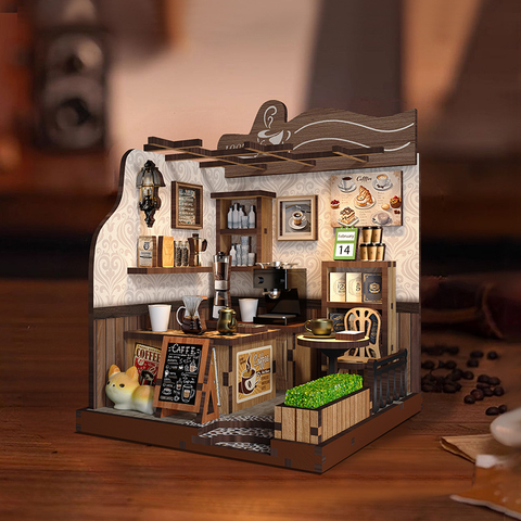 Country Cottage DIY Rural Coffee House 3D Assembly Building Model, Creative Toy Gift Mini House Decor Ornament