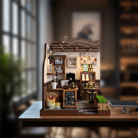 Country Cottage DIY Rural Coffee House 3D Assembly Building Model, Creative Toy Gift Mini House Decor Ornament