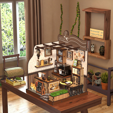 Country Cottage DIY Rural Coffee House 3D Assembly Building Model, Creative Toy Gift Mini House Decor Ornament