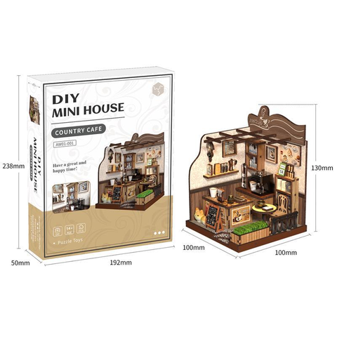 Country Cottage DIY Rural Coffee House 3D Assembly Building Model, Creative Toy Gift Mini House Decor Ornament