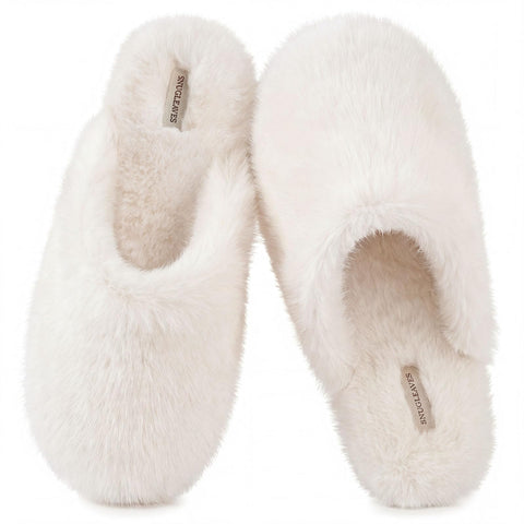 Women's Fuzzy Scuff Slippers Memory Foam Non-slip House Shoes | Indoor,faux fur,cute,lightweight,cozy,machine-washable,home,bedroom