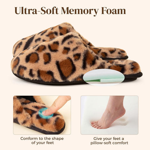 Women's Fuzzy Scuff Slippers Memory Foam Non-slip House Shoes | Indoor,faux fur,cute,lightweight,cozy,machine-washable,home,bedroom