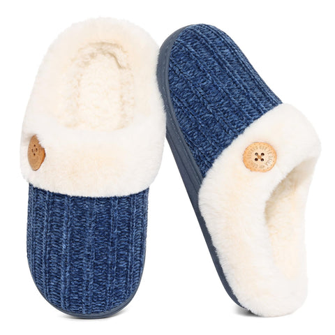 Evshine Women's Chenille Knit Fuzzy Slippers Memory Foam Warm House Shoes | Comfy Fleece Lined, Fluffy Faux Fur, Anti-slip, Machine washable, Indoor & Outdoor, Gifts