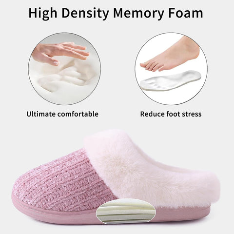 Evshine Women's Chenille Knit Fuzzy Slippers Memory Foam Warm House Shoes | Comfy Fleece Lined, Fluffy Faux Fur, Anti-slip, Machine washable, Indoor & Outdoor, Gifts