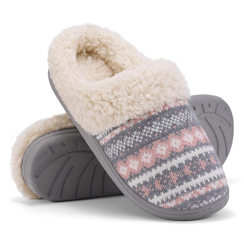 Evshine Women's Chenille Knit Fuzzy Slippers Memory Foam Warm House Shoes | Comfy Fleece Lined, Fluffy Faux Fur, Anti-slip, Machine washable, Indoor & Outdoor, Gifts
