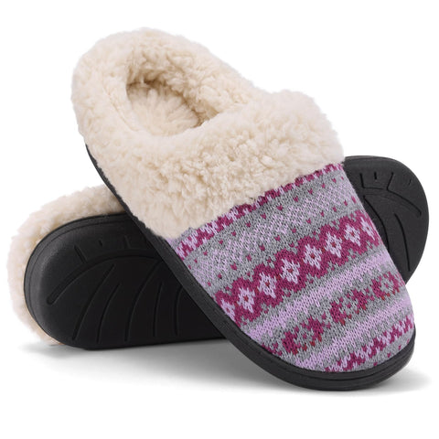 Evshine Women's Chenille Knit Fuzzy Slippers Memory Foam Warm House Shoes | Comfy Fleece Lined, Fluffy Faux Fur, Anti-slip, Machine washable, Indoor & Outdoor, Gifts