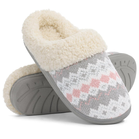Evshine Women's Chenille Knit Fuzzy Slippers Memory Foam Warm House Shoes | Comfy Fleece Lined, Fluffy Faux Fur, Anti-slip, Machine washable, Indoor & Outdoor, Gifts