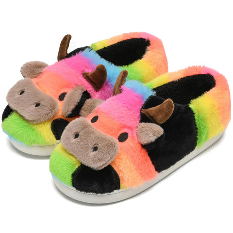 Cow Slippers for Women and Men, Fluffy Cute Cozy Cartoon Fuzzy Cow House Slipper Womens Milky Cows Animal Preppy Funny Kawaii Pillow Cloud Fall Winter Bedroom Home Shoes for Indoor and Outdoor