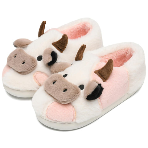 Cow Slippers for Women and Men, Fluffy Cute Cozy Cartoon Fuzzy Cow House Slipper Womens Milky Cows Animal Preppy Funny Kawaii Pillow Cloud Fall Winter Bedroom Home Shoes for Indoor and Outdoor