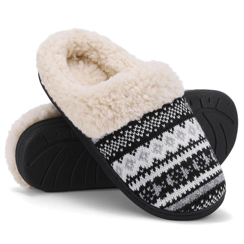 Evshine Women's Chenille Knit Fuzzy Slippers Memory Foam Warm House Shoes | Comfy Fleece Lined, Fluffy Faux Fur, Anti-slip, Machine washable, Indoor & Outdoor, Gifts