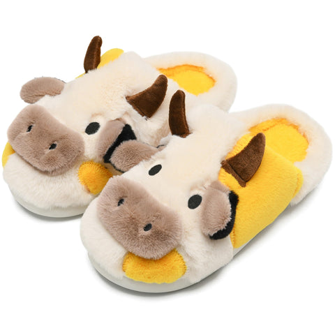 Cow Slippers for Women and Men, Fluffy Cute Cozy Cartoon Fuzzy Cow House Slipper Womens Milky Cows Animal Preppy Funny Kawaii Pillow Cloud Fall Winter Bedroom Home Shoes for Indoor and Outdoor