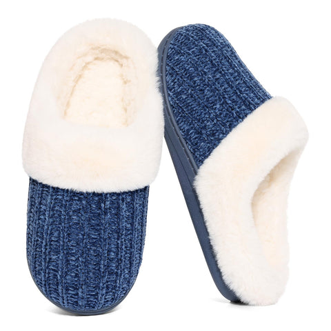Evshine Women's Chenille Knit Fuzzy Slippers Memory Foam Warm House Shoes | Comfy Fleece Lined, Fluffy Faux Fur, Anti-slip, Machine washable, Indoor & Outdoor, Gifts