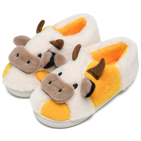 Cow Slippers for Women and Men, Fluffy Cute Cozy Cartoon Fuzzy Cow House Slipper Womens Milky Cows Animal Preppy Funny Kawaii Pillow Cloud Fall Winter Bedroom Home Shoes for Indoor and Outdoor
