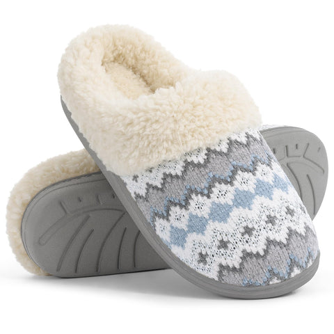 Evshine Women's Chenille Knit Fuzzy Slippers Memory Foam Warm House Shoes | Comfy Fleece Lined, Fluffy Faux Fur, Anti-slip, Machine washable, Indoor & Outdoor, Gifts