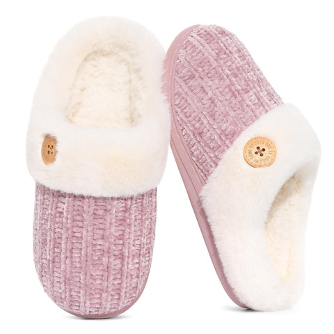 Evshine Women's Chenille Knit Fuzzy Slippers Memory Foam Warm House Shoes | Comfy Fleece Lined, Fluffy Faux Fur, Anti-slip, Machine washable, Indoor & Outdoor, Gifts