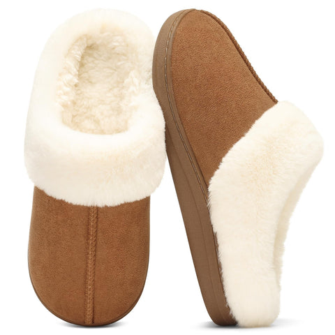 Evshine Women's Chenille Knit Fuzzy Slippers Memory Foam Warm House Shoes | Comfy Fleece Lined, Fluffy Faux Fur, Anti-slip, Machine washable, Indoor & Outdoor, Gifts