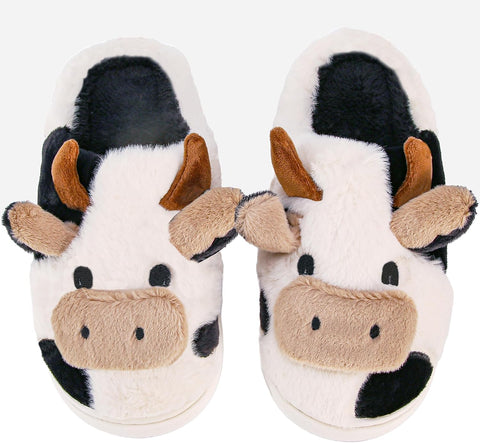 Cow Slippers for Women and Men, Fluffy Cute Cozy Cartoon Fuzzy Cow House Slipper Womens Milky Cows Animal Preppy Funny Kawaii Pillow Cloud Fall Winter Bedroom Home Shoes for Indoor and Outdoor