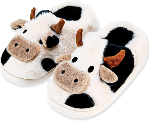 Cow Slippers for Women and Men, Fluffy Cute Cozy Cartoon Fuzzy Cow House Slipper Womens Milky Cows Animal Preppy Funny Kawaii Pillow Cloud Fall Winter Bedroom Home Shoes for Indoor and Outdoor