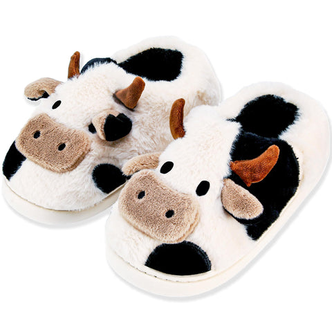 Cow Slippers for Women and Men, Fluffy Cute Cozy Cartoon Fuzzy Cow House Slipper Womens Milky Cows Animal Preppy Funny Kawaii Pillow Cloud Fall Winter Bedroom Home Shoes for Indoor and Outdoor