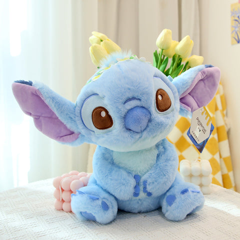 Plush Stitch with Flowers on Head Cute Soft Plushy Toys